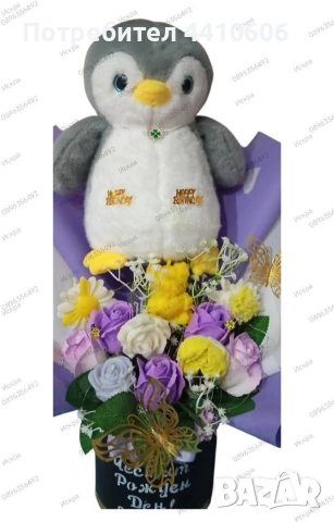 Ръчно изработен подарък - букет от ароматни свещи и плюшена играчка , снимка 4 - Други услуги - 53658573