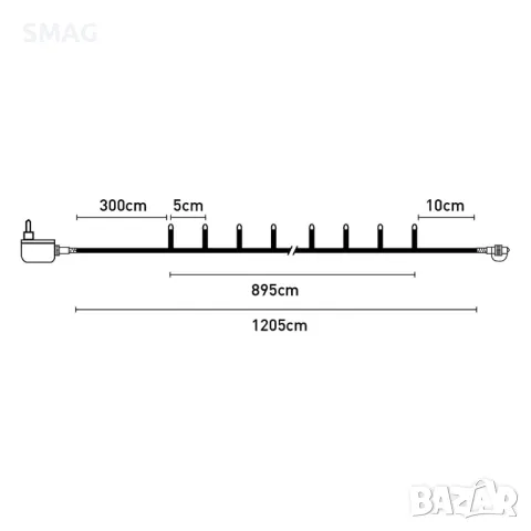 180 LED лампички, 12,05 м - топло бяло S_1183295, снимка 3 - Лед осветление - 48240029