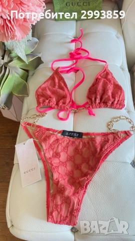 Бикини бански Гучи XS-M*Gucci technical gold chain, снимка 4 - Бански костюми - 51480366
