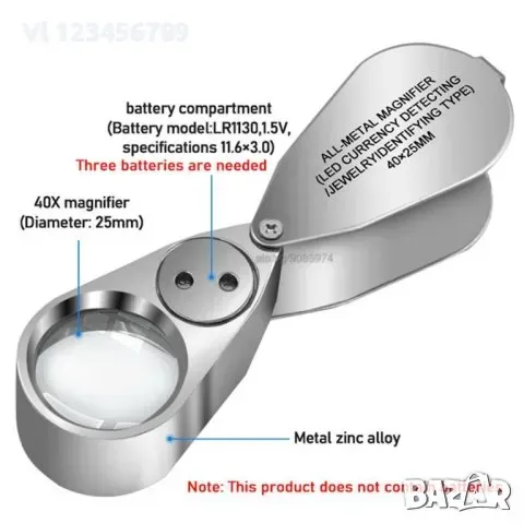 Сгъваема метална Лупа с увеличение 30 /40 пъти - 3 модела, снимка 6 - Колекции - 49606699