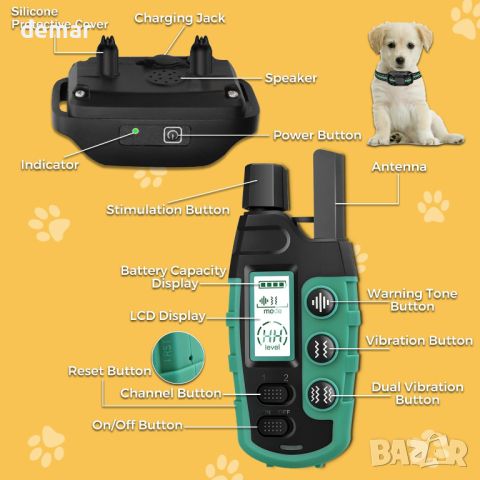 Нашийник за обучение на кучета с дистанционно, 1 км обхват, звуков сигнал (1-8) и вибрация (1-16), снимка 6 - За кучета - 45436639
