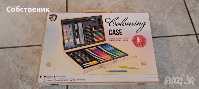 дървена кутия с принадлежности за рисуване и оцветяване, снимка 1 - Рисуване и оцветяване - 46147364