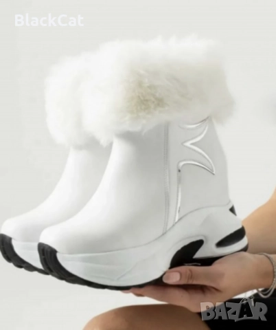 Бели Боти На Платформа С Пух, снимка 3 - Дамски боти - 52241179