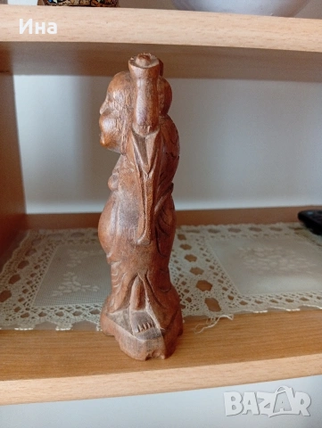 Дървена фигурка Смеещият се Буда вис. 16см/шир. 9 см, снимка 3 - Декорация за дома - 53694322