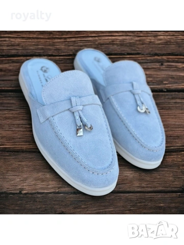 Loro Piana Дамско Синьо Сабо Естествен Велур 36-40 Номер Лоро Пиана, снимка 2 - Чехли - 54101413