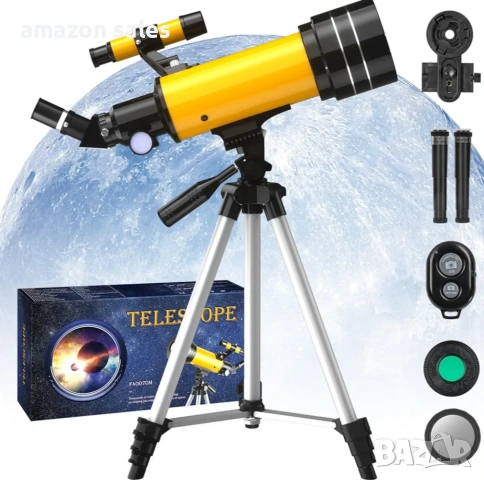 70 мм телескоп,апертура 400мм(20X-200X),астрономически,статив,адаптер телефон,дистанционно нов, снимка 14 - Обективи и филтри - 54237574