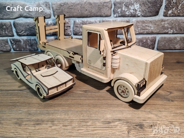 Комплект дървени модели - Камион за пътна помощ и автомобил – Craft Camp, снимка 2 - Коли, камиони, мотори, писти - 52739165
