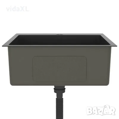 vidaXL Ръчно изработена кухненска мивка, черна, неръждаема стомана（SKU:51509）, снимка 3 - Мивки - 49466352