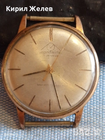 Стар механичен часовник MONDAINE SWISS работи позлатен за КОЛЕКЦИЯ 40568, снимка 3 - Антикварни и старинни предмети - 54119525