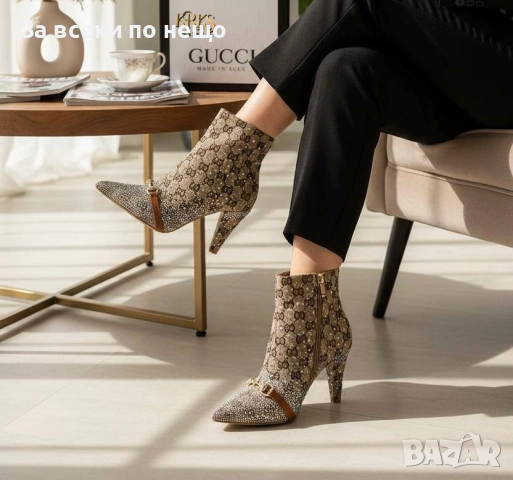 Gucci Дамски Бежови Боти На Ток Код SK290, снимка 2 - Дамски боти - 52598447