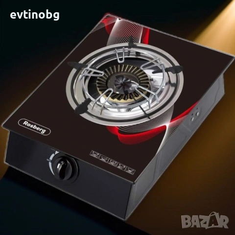 Котлон газов единичен Rosberg Premium , 30 mbar, Черен от закалено стъкло, Чугунена горелка, с две п, снимка 5 - Газови котлони - 54100799