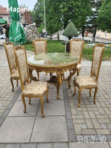 Италианска барокова трпезна маса със 5 броя столове 032, снимка 4 - Маси - 45321298