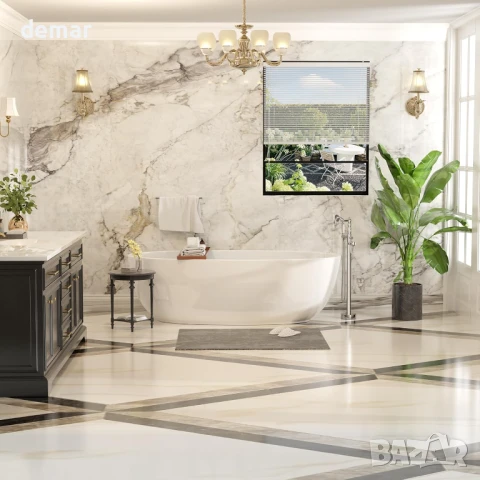 Хромиран свободностоящ смесител за вана, ръчен душ с гъвкав маркуч, 2 изхода за вода, монтаж на пода, снимка 2 - Смесители - 50926221