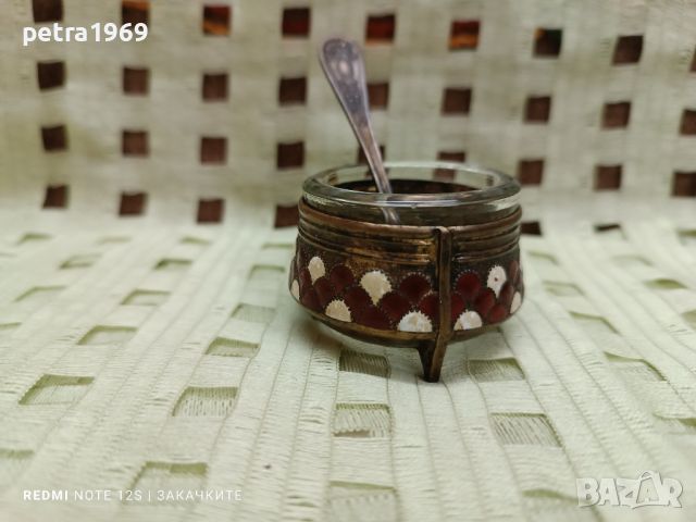 Руски горчичник, съд за хайвер ... , метал, емайл, стъкло, снимка 2 - Антикварни и старинни предмети - 46088125
