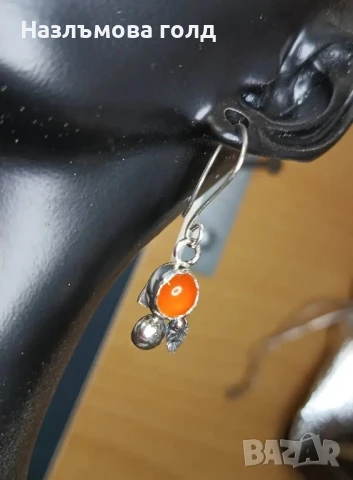 Сребърни обеци с карнеол, ръчна изработка, Уникат, снимка 6 - Обеци - 50786419