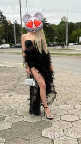 Официална черна дантелена рокля с цепка, размер S, снимка 3 - Рокли - 53813590