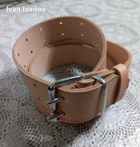 МАСИВЕН Мъжки колан (5 см ширина) – НАТУРАЛНА КОЖА – Двойна катарама, снимка 4 - Колани - 54126239
