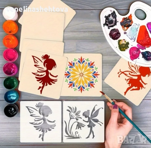 4 броя фея феи звезда цвете шаблон стенсил декорация торта скрапбукинг текстил дърво , снимка 2 - Други - 52808794