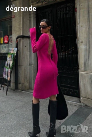 Модна дамска рокля в актуален цвят бежав и Циклама