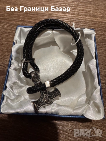 Нова Мъжка плетена кожена гривна с метална висулка чук – стилен аксесоар в скандинавски стил