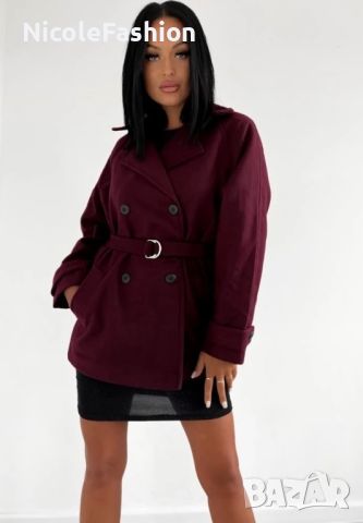 Велурено палто в бордо  , снимка 3 - Палта, манта - 45535867