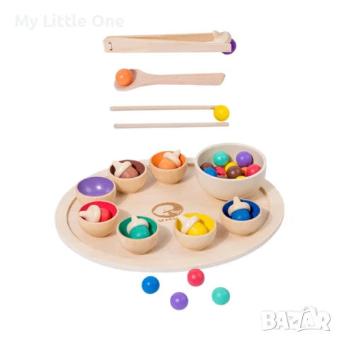 Дървена игра за сортиране на цветни топчета и жълъди, снимка 3 - Образователни игри - 50998081