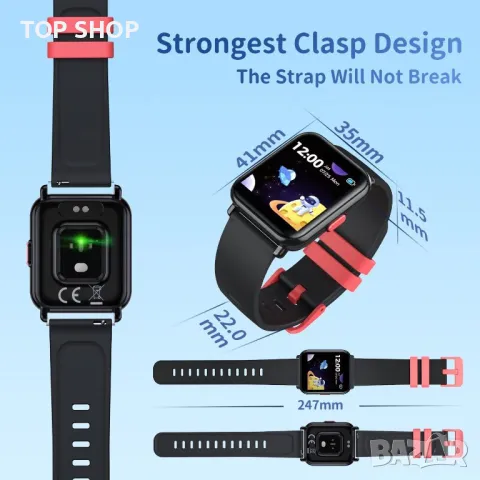 Детски интелигентен часовник черен 1,4" сензорен екран Bluetooth, съвместим с Android IOS,, снимка 2 - Детски - 49785444