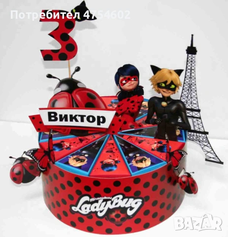 Картонена торта на тема "Калинката и черният котарак", снимка 3 - Други - 53927236