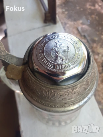 Стара немска халба за бира със звънец, снимка 5 - Антикварни и старинни предмети - 53273890