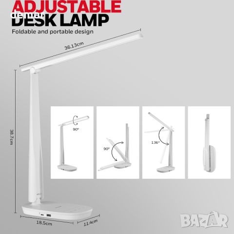 Настолна лампа Honeywell с 2 USB порта за зареждане - Sunturalux™ H2 димируема, LED, сгъваема, снимка 3 - Настолни лампи - 45996824