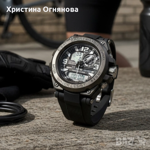 Спортен аналогово-дигитален мъжки часовник с подсветка, аларма и водоустойчив корпус, снимка 2 - Мъжки - 52606014