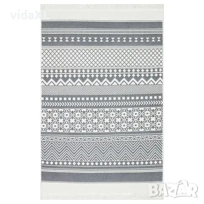 vidaXL Килим, сиво и бяло, 160x230 см, памук(SKU:340121), снимка 2 - Килими - 49194702