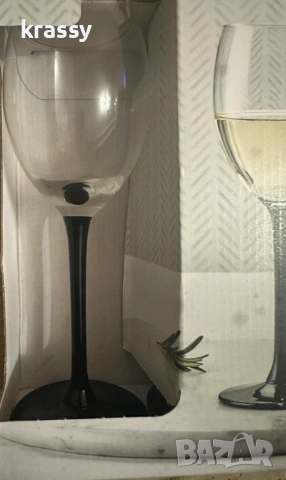 НОВ комплект чаши за вино с черно столче EBONY (6 бр.), снимка 2 - Чаши - 53814815