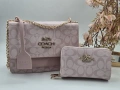 Coach Розова Кожена Дамска Чанта + Портмоне, снимка 2