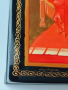 СССР-рисувана кутия папие Маше,фирма федоскино с подпис на художника.Църковен мотив, снимка 9