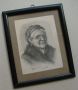 Портрет на старица 1921 г. Йордан Пиндиков, рисунка молив, в рамка, снимка 4