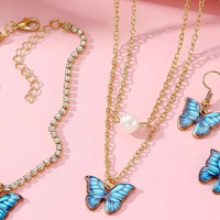 Шикозен сет Сини пеперудки, снимка 6 - Бижутерийни комплекти - 45026629