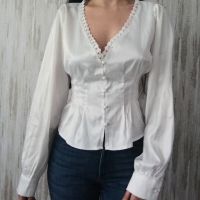Дамска сатетена вталена риза с дълги буфан ръкави р-р S-M, снимка 1 - Ризи - 45478268