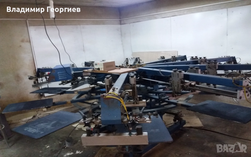 Напълно оборудвана линия за Ситопечат на тениски автоматичен карусел M& R 8 цвята 10 плота, снимка 1