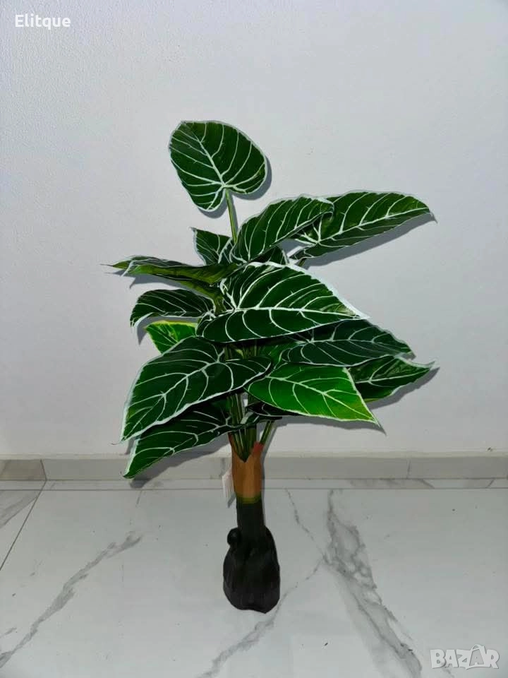 Изкуствено декоративно растение с шарени зелени листа ,1 метър, снимка 1