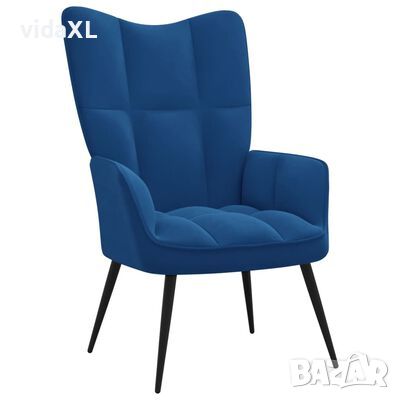 vidaXL Релаксиращ стол, син, кадифе（SKU:328083, снимка 1