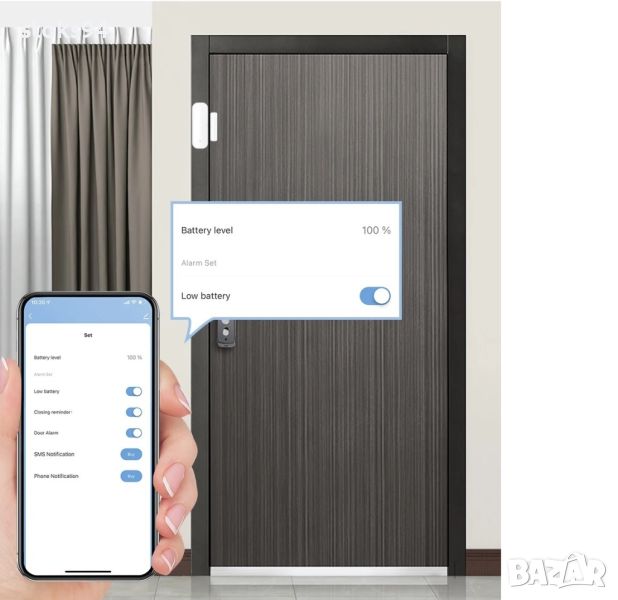 Smart WiFi Сензор за врата/прозорец с монтаж и настройки, снимка 1