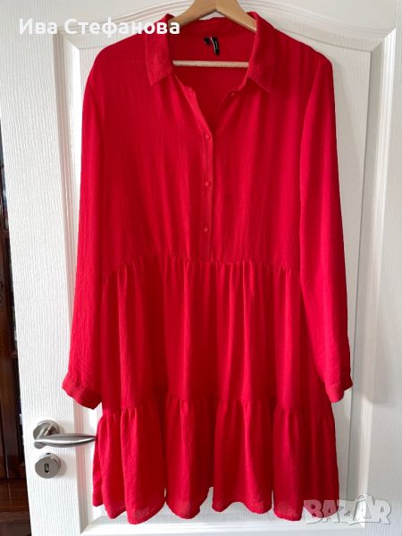 Нова червена ежедневна елегантна широка кройка волани къдри рокля , снимка 1