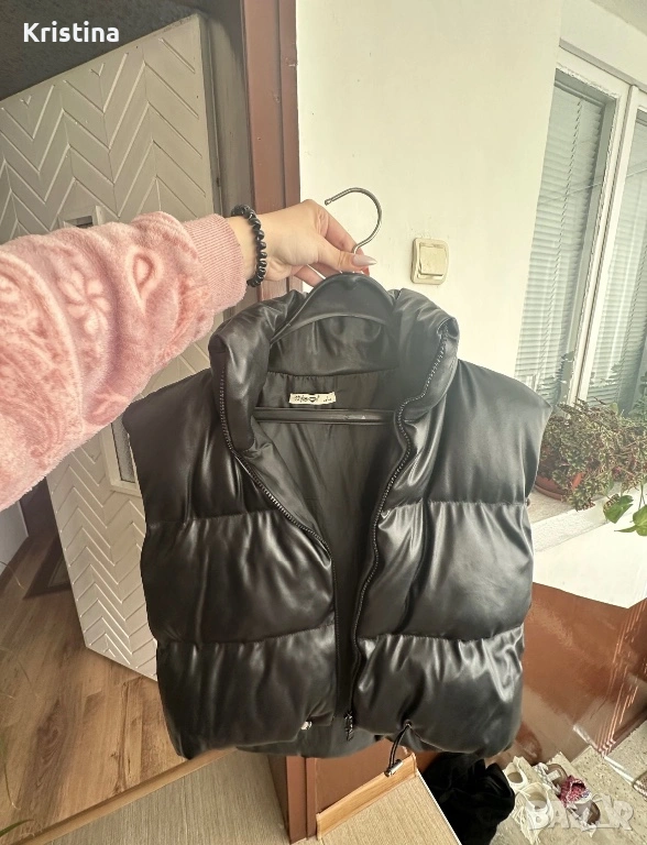 Кожен къс елек с цип, снимка 1