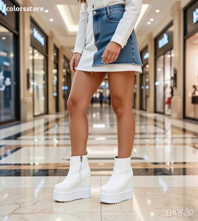 Боти на платформа - бяла кожа - SJB50 , снимка 1