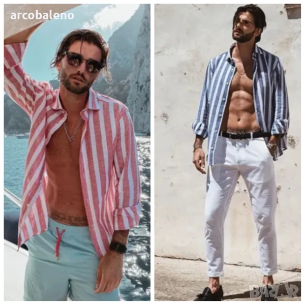 Европейска и американска мъжка ежедневна удобна риза с дълъг ръкав и райета, 2цвята , снимка 1