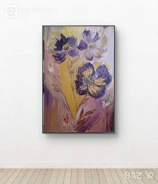  Две релефни  картини  с цветя с обща цена 130лв, снимка 1
