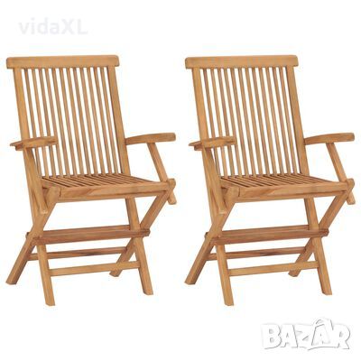 vidaXL Сгъваеми градински столове, 2 бр, тиково дърво масив（SKU:41999, снимка 1