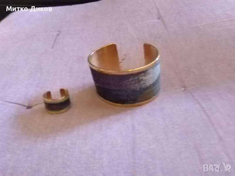 Медна гривна с меден пръстен облицовани комплект нови арт деко, снимка 1