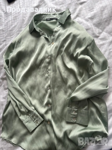 Риза от сатен и седефени копчета ZARA, снимка 4 - Ризи - 53524332